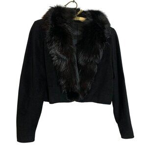 VTG Stroock Black Wool Cropped Jacket Faux? Fur Collar Womens SZ S/M